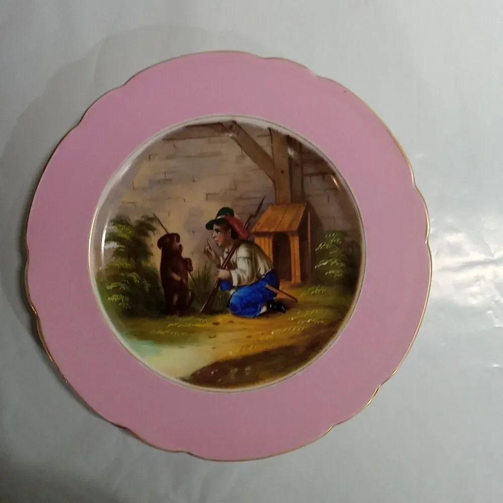 Vintage circo 1815 to 1845 F&M handpainted boy and dog plate 8 Inch - Picture 1 of 4